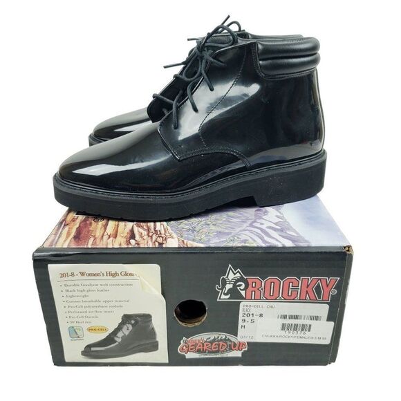 Rocky Women's High Gloss Pro Cell Chukka Black Size 9.5M Military Uniform Boots - Picture 1 of 15